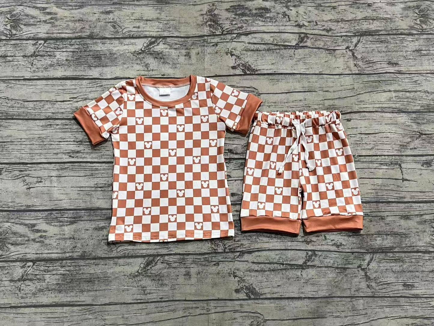 GSSO2232 Baby Girls Khaki Cartoon Mouse Top Tee Shorts Clothes Sets D 814 25