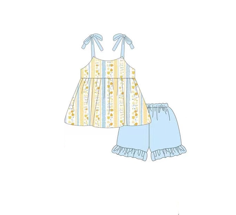 presale GSSO2302 Floral yellow striped suspenders blue shorts suit D 4.21