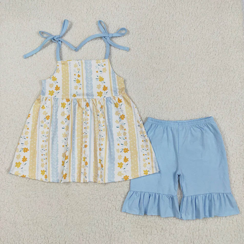 Sibling Boys Baby Girls Yellow Floral Bows Summer Outfits Sets D 7.8
