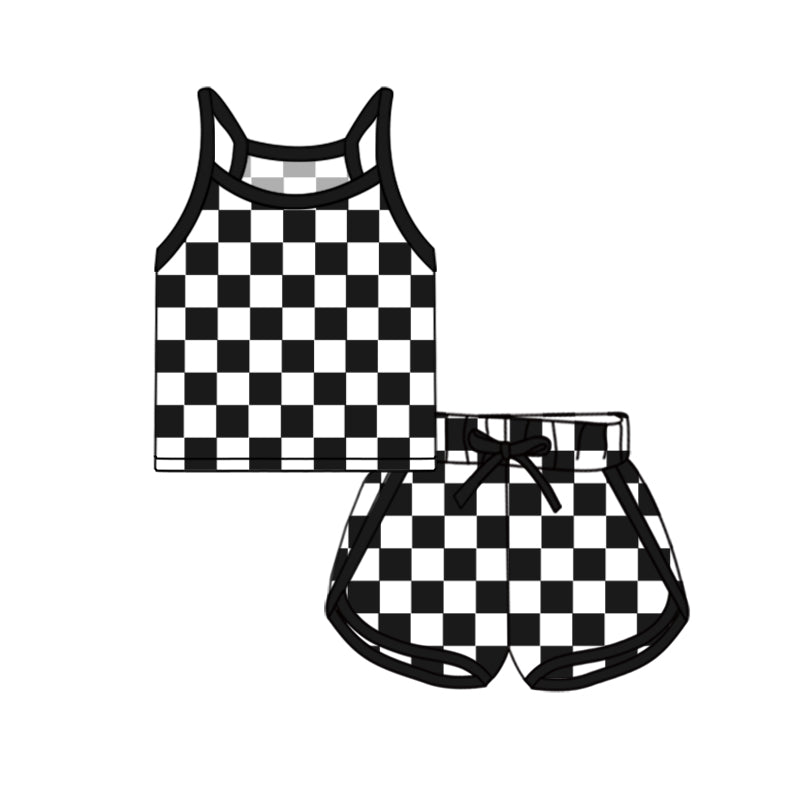 GSSO2334 Baby Girls Black Strap Plaid Top Short Sport Set D 4.11