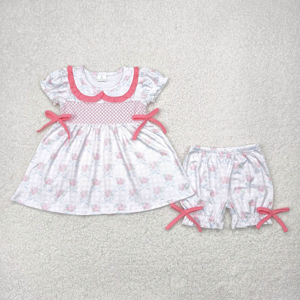 Sibling Embroidery Baby Girls Checkered Bows Tunic Ruffle Shorts Clothes Sets D 7.7