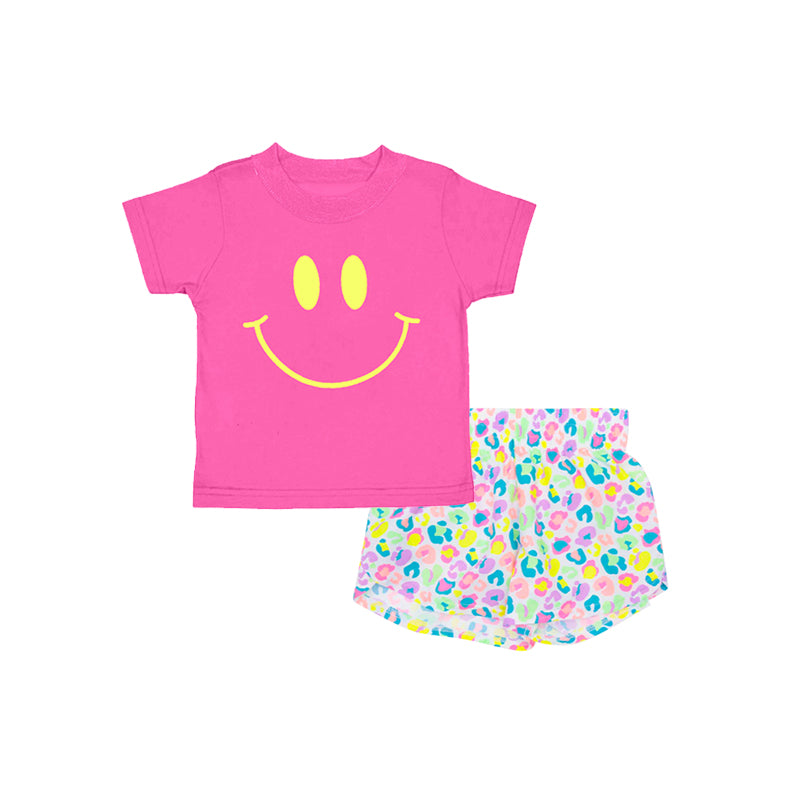 GSSO2387 Baby Girls Pink Smile Top Colorful Leopard Short Set D 814 09