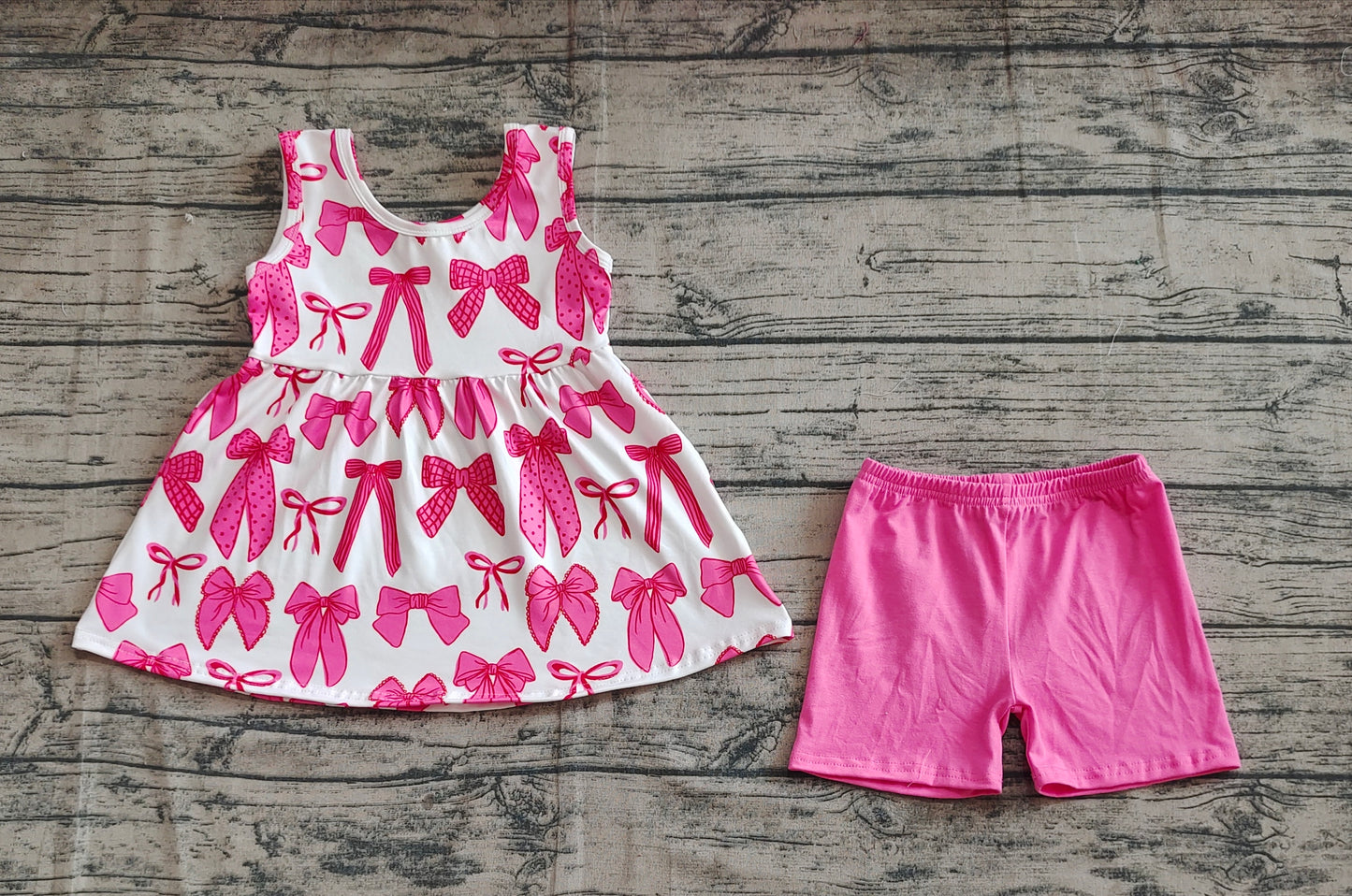 GSSO2450 Baby Girls Pink Sleeveless Bows Tunic Short Set D 816