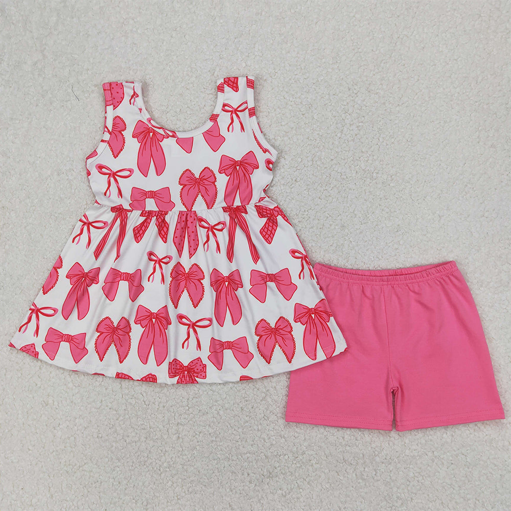 GSSO2450 Baby Girls Pink Sleeveless Bows Tunic Short Set D 816
