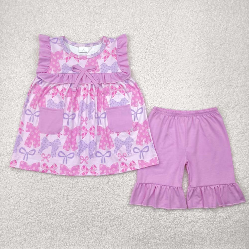 Sibling Baby Girls Sleeveless Floral Bows Pockets Tunic Ruffle Shorts Set D 6.28