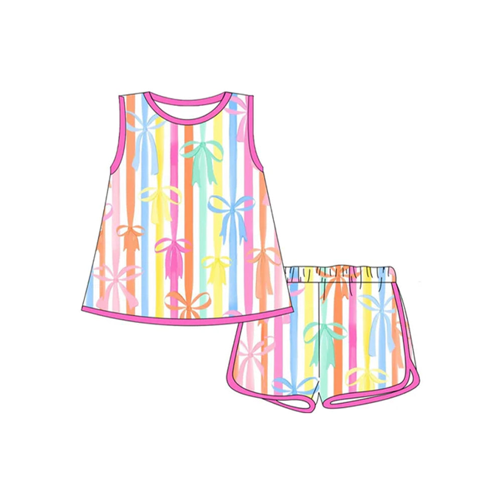 GSSO2465 Baby Girls Colorful Stripe Bows Tunic Short Set D 4.7