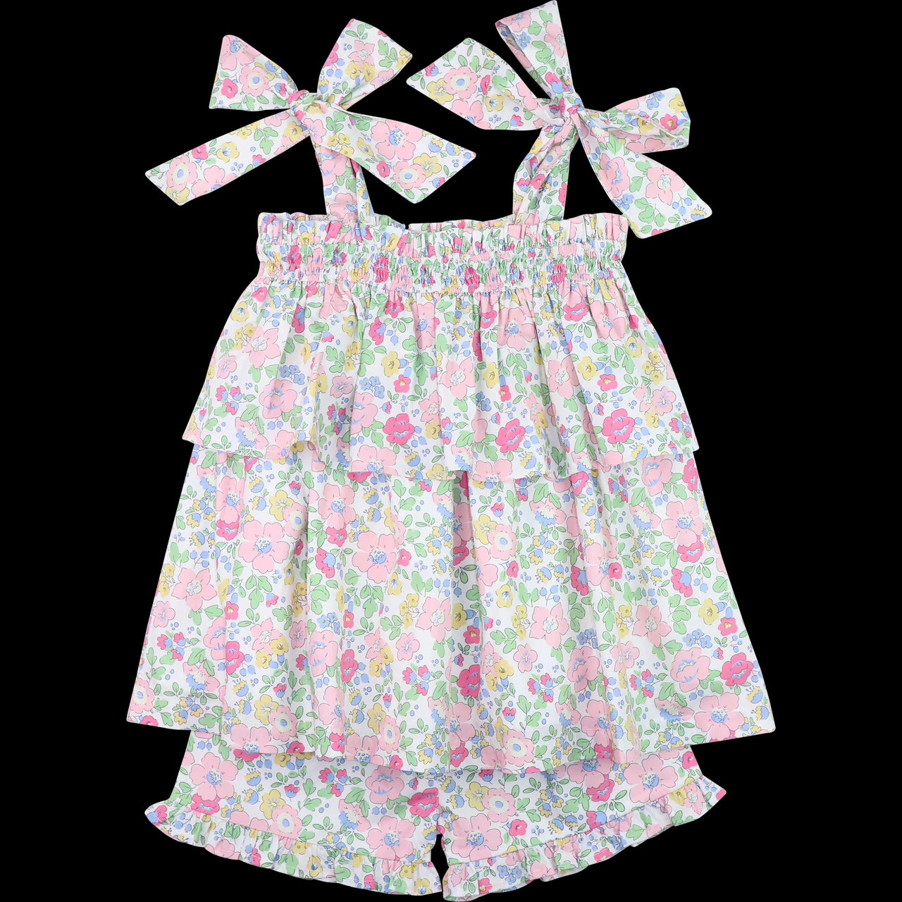 presale GSSO2470 Baby Girls Pink Strap Floral Tunic Ruffle Short Sets D 3.19