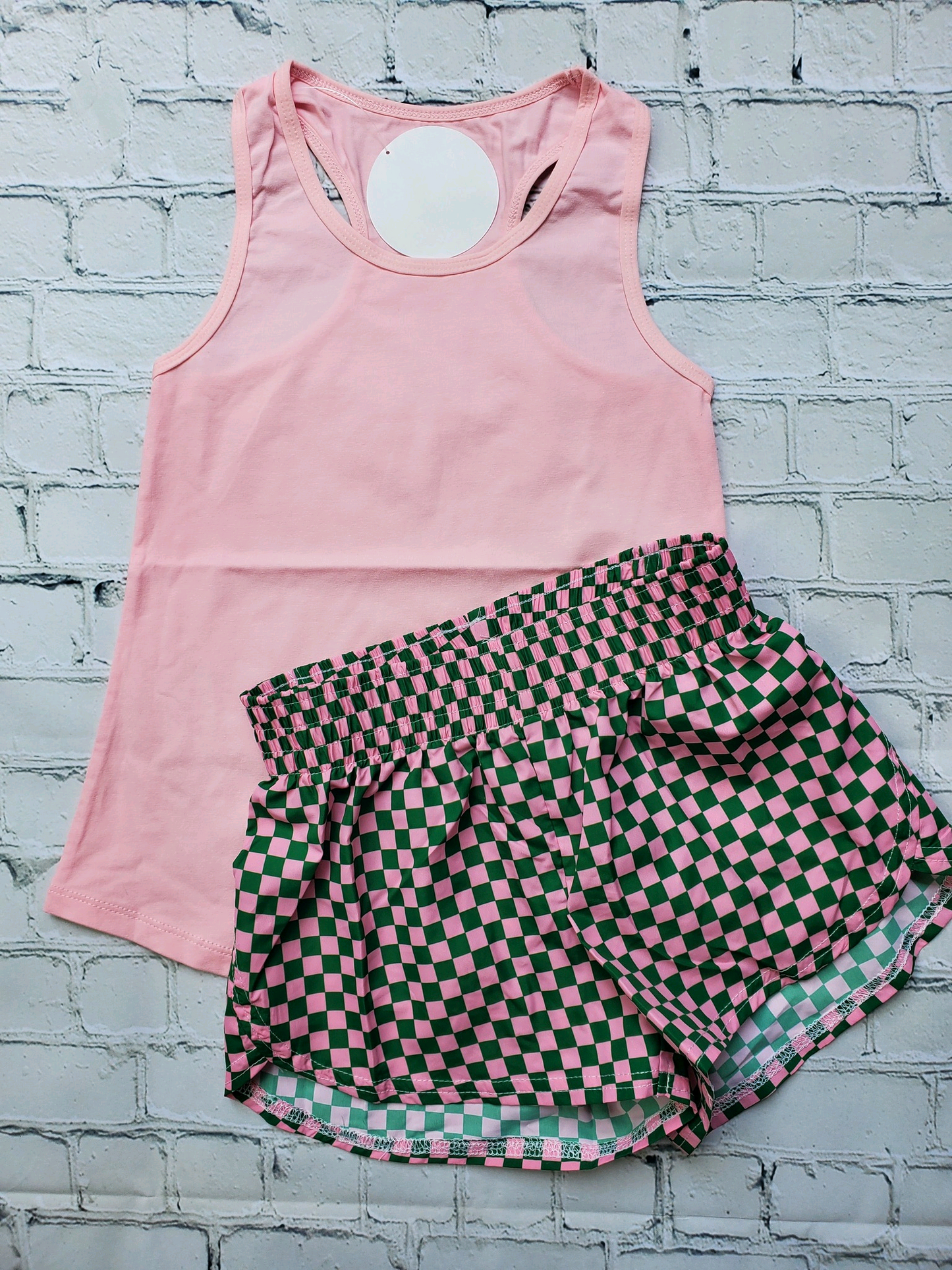 presale GSSO2496 Baby Girls Pink Sleeveless Tunic Plaid Shorts Sets D 3.22