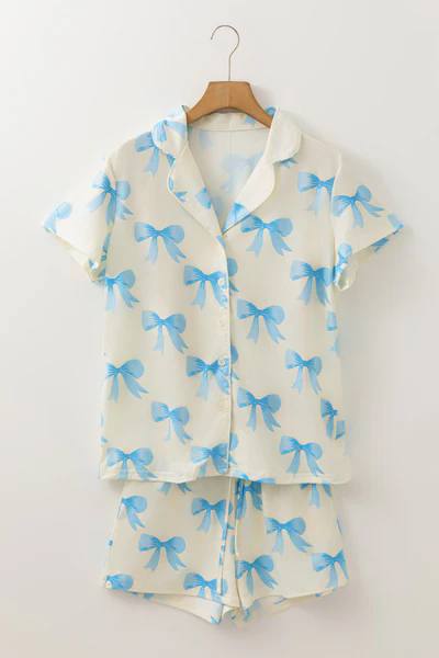 presale GSSO2498 Baby Girls Blue Bows Button Top Shorts Pajamas Sets D 3.22