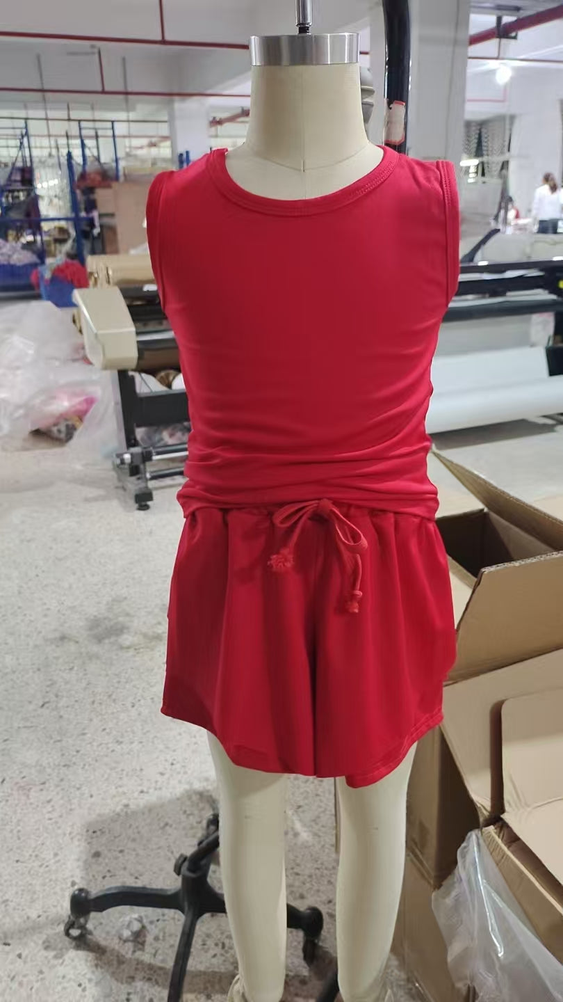 GSSO2499 Baby Girls Red Sleeveless Top Skirts Sets D 7.7