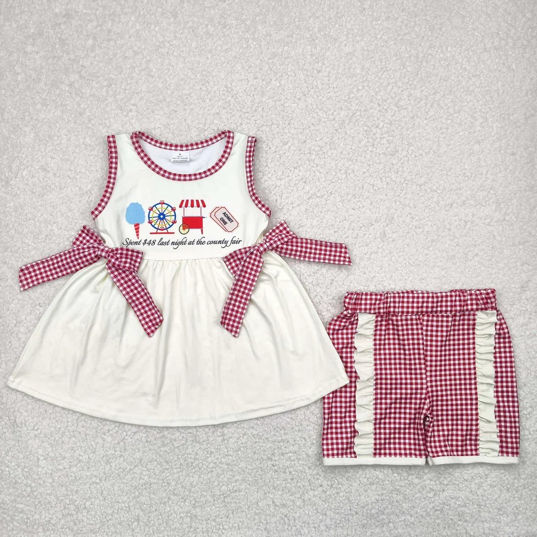 Sibling Baby Kids Ice Cream Store Top Red Plaid Pockets Shorts Sets Rompers D 814 04