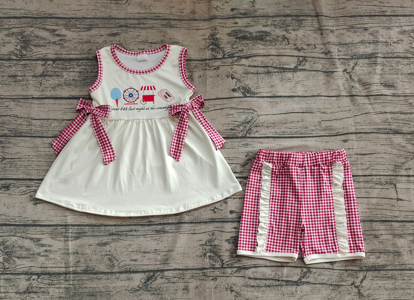 GSSO2518 Baby Girls Ice Cream Store Bows Tunic Red Plaid Ruffle Short Set D 4.9