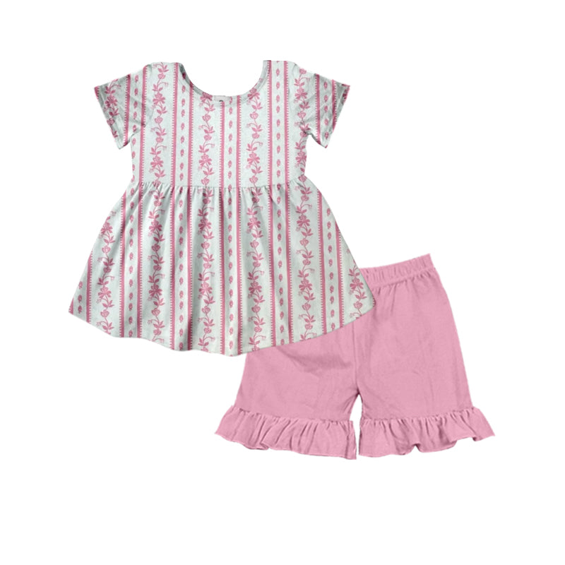 presale GSSO2530 White short-sleeved pink shorts suit with floral stripes D 3.29