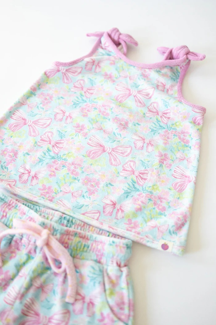presale GSSO2550 Baby Girls Pink Sleeveless Bows Floral Top Pockets Short Set D 4.3