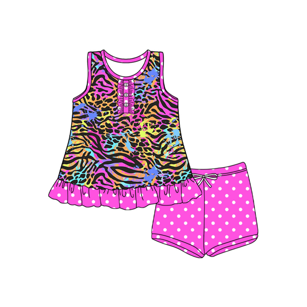 presale GSSO2565 Baby Girls Sleeveless Colorful Stripe Button Tunic Polka Dots Short Set D 4.8