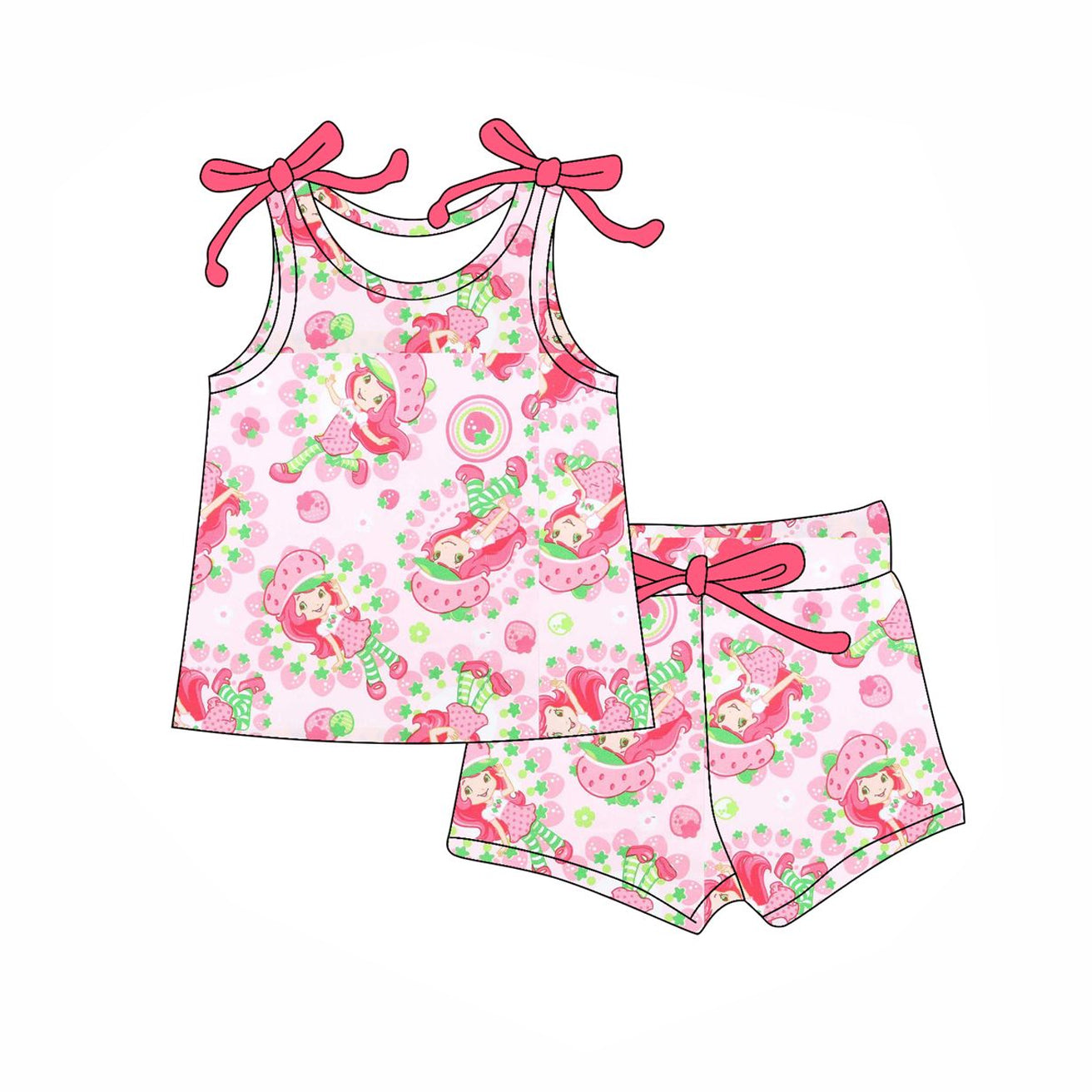 presale GSSO2581 Baby Girls Pink Sleeveless Strawberry Dolls Top Short Set D 4.11