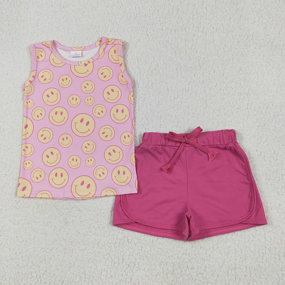 GSSO2605 Baby Girls Pink Sleeveless Smiles Top Pockets Short Set D 6.10