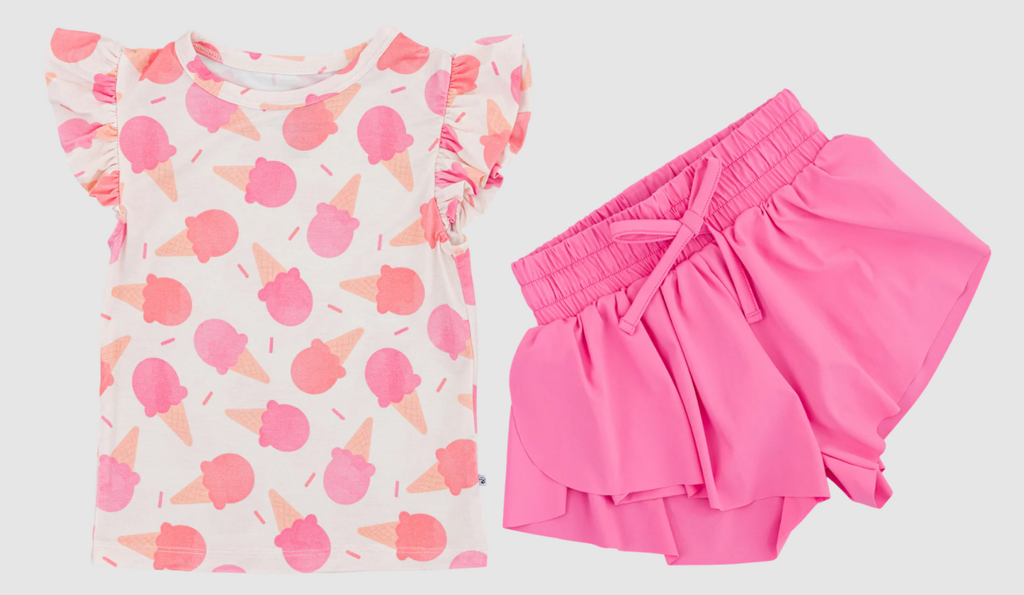 presale GSSO2606 Ice Cream Beige Fly Sleeve Yoga Shorts Set D 4.19