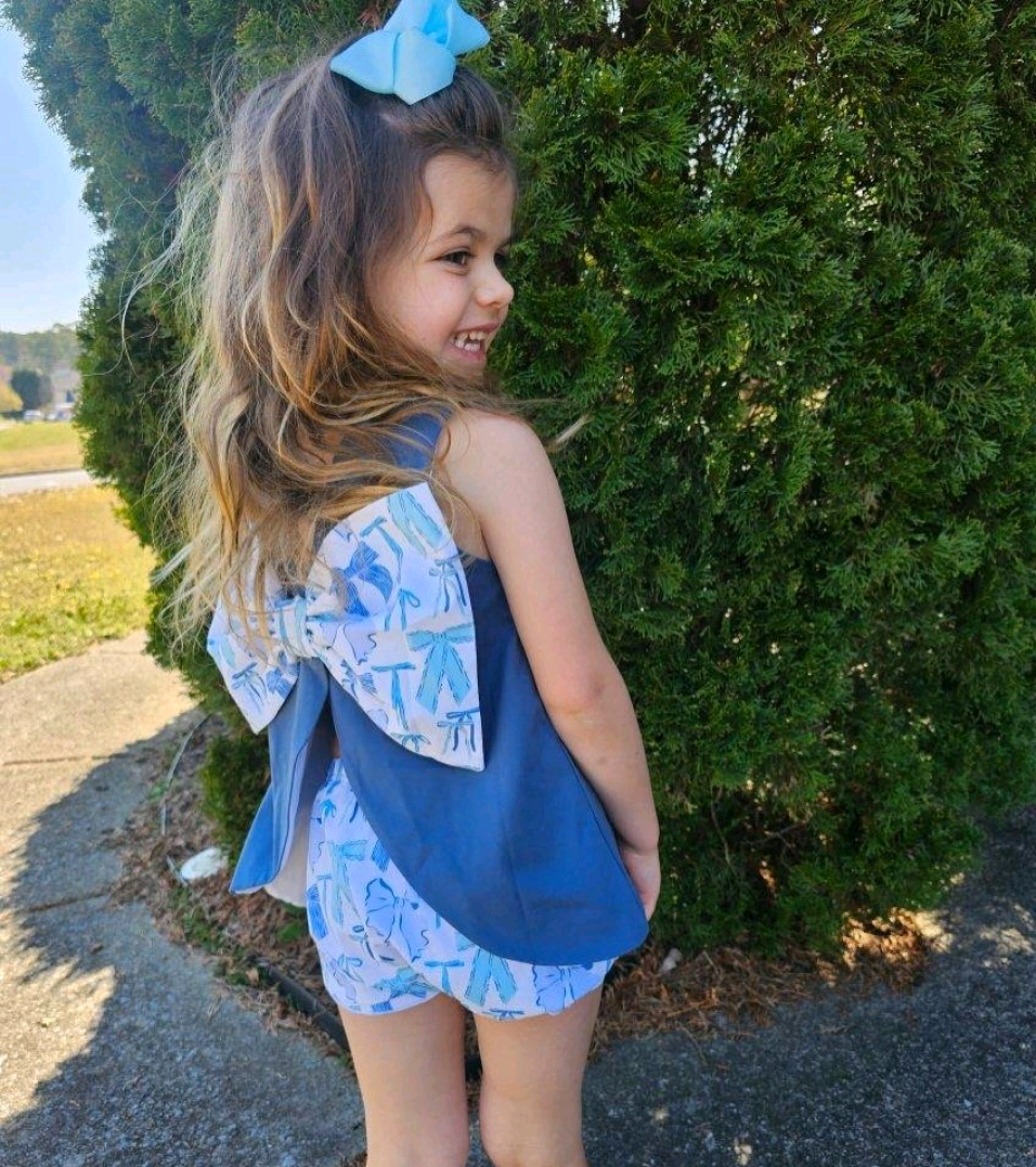 presale GSSO2632 Teal Bow Pattern Solid Sleeveless Shorts Set D 5.7