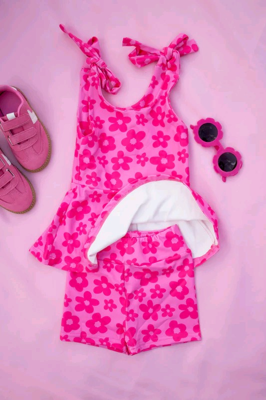 presale GSSO2635 Pink floral tunic shorts kids girls summer outfits D 5.16
