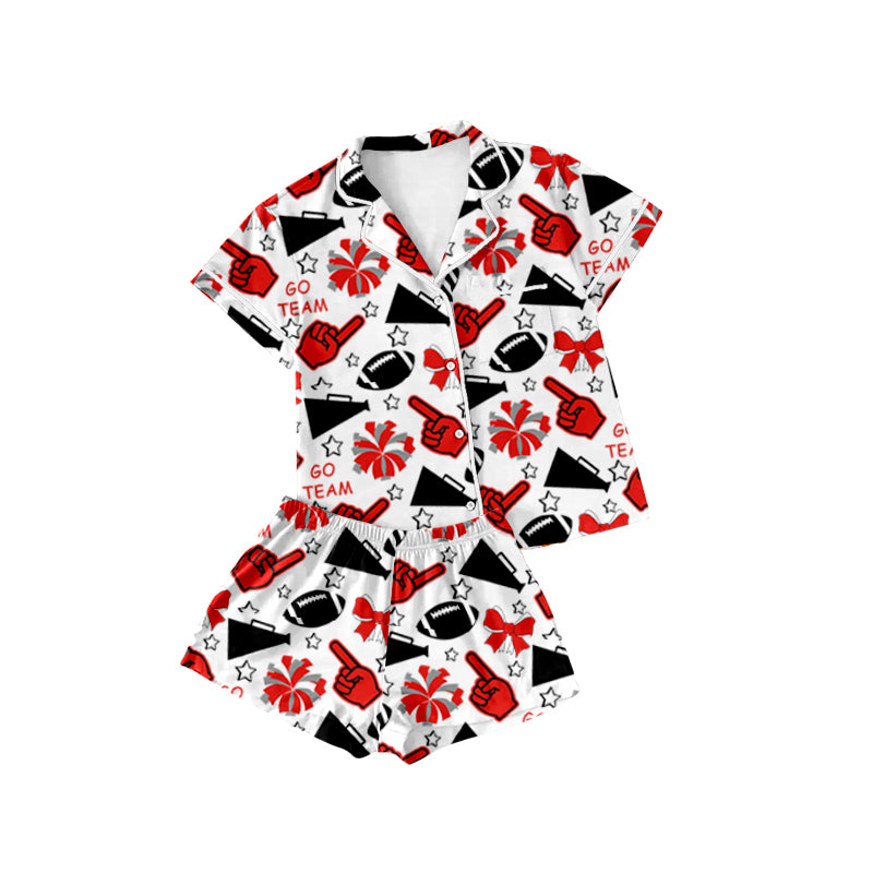 GSSO2674 Baby Girls Shot Sleeves Team Black Stars Football Button Top Short Pajamas Set D 926