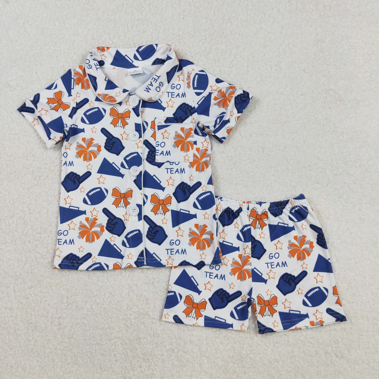 GSSO2675 Baby Girls Shot Sleeves Team Navy Football Button Top Short Pajamas Set D 8.5