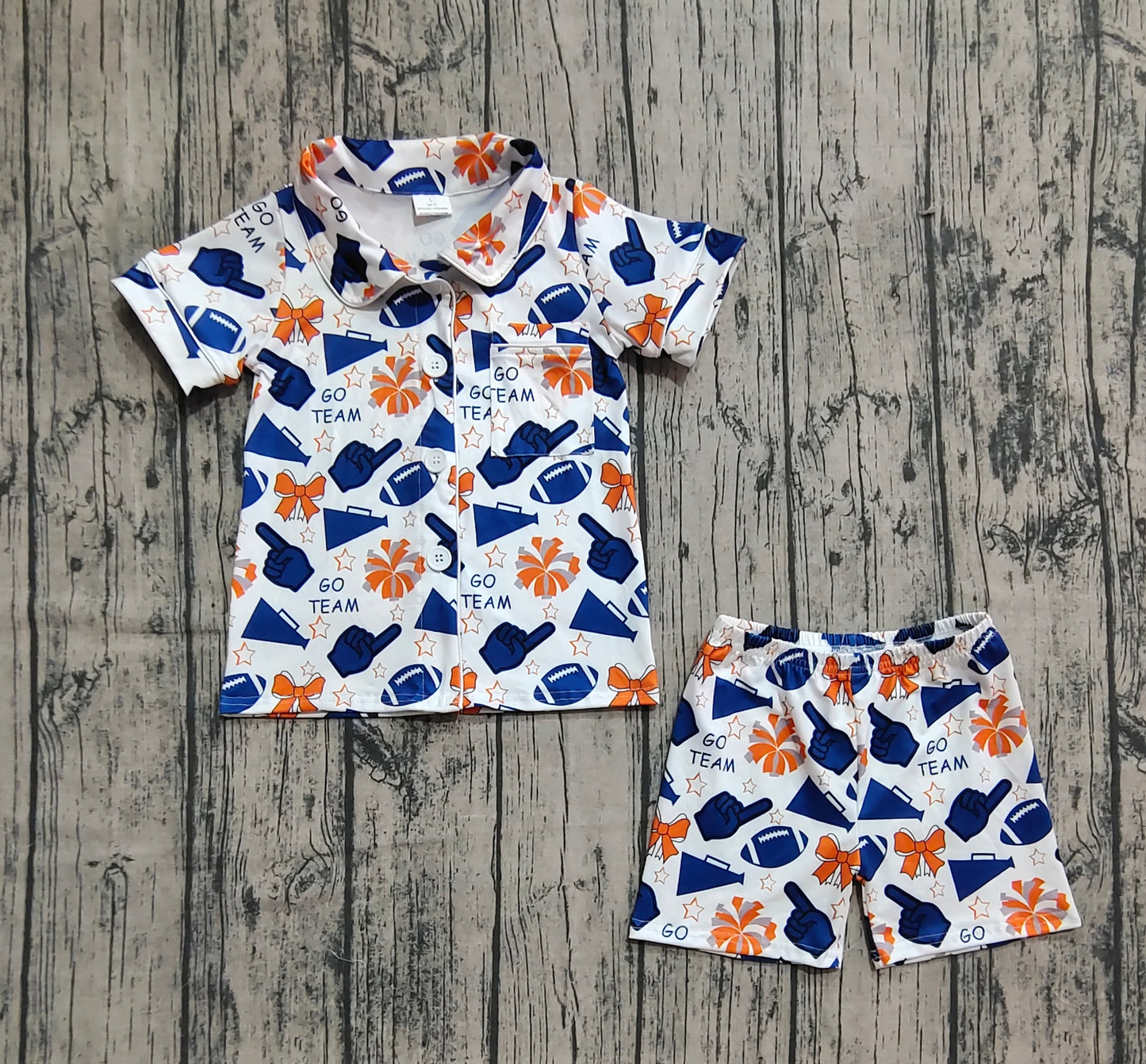 GSSO2675 Baby Girls Shot Sleeves Team Navy Football Button Top Short Pajamas Set D 8.5