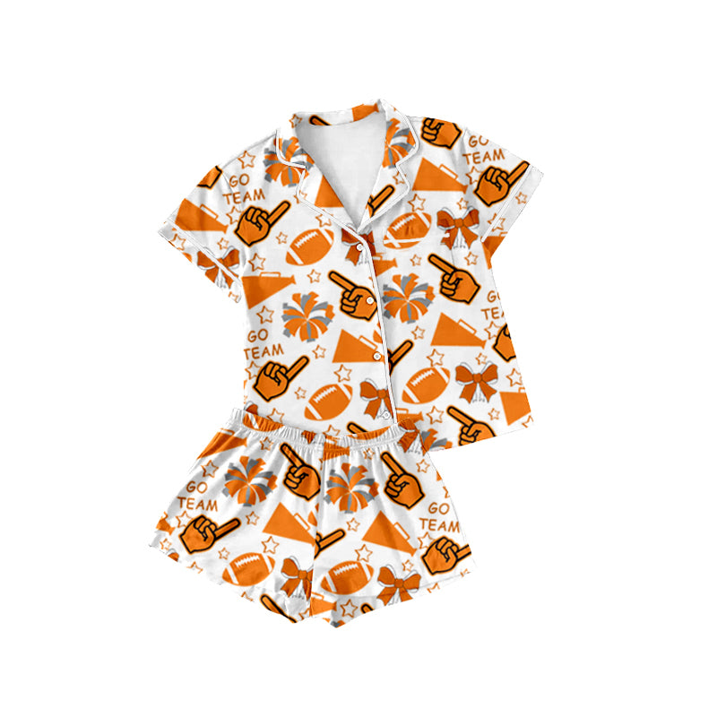 presale GSSO2676 Baby Girls Shot Sleeves Team Yellow Football Button Top Short Pajamas Set D 8.5
