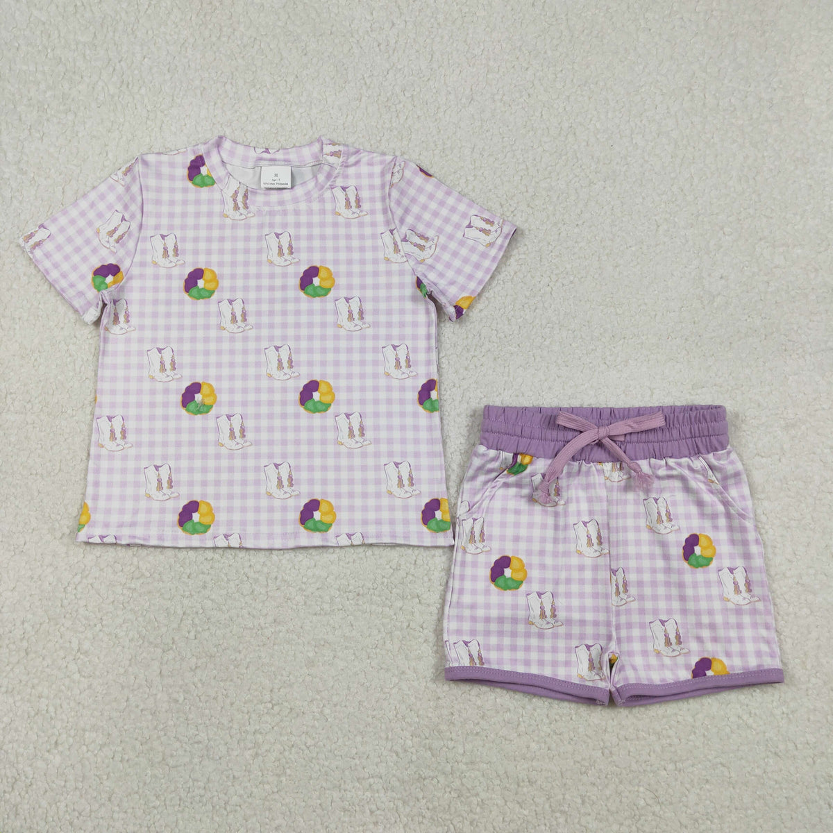 Sibling Baby Girls Mardi Gras Donuts Boot Checked Dress with Pocket Short Clothes Set Ruffle Zip Romper for Toddlers