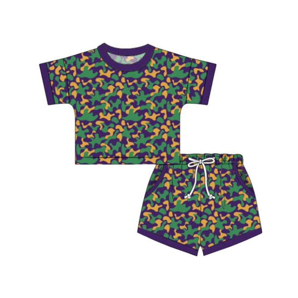 presale GSSO2813 Baby Girls Mardigras Camo Top Pockets Shorts Clothes Sets D 1114