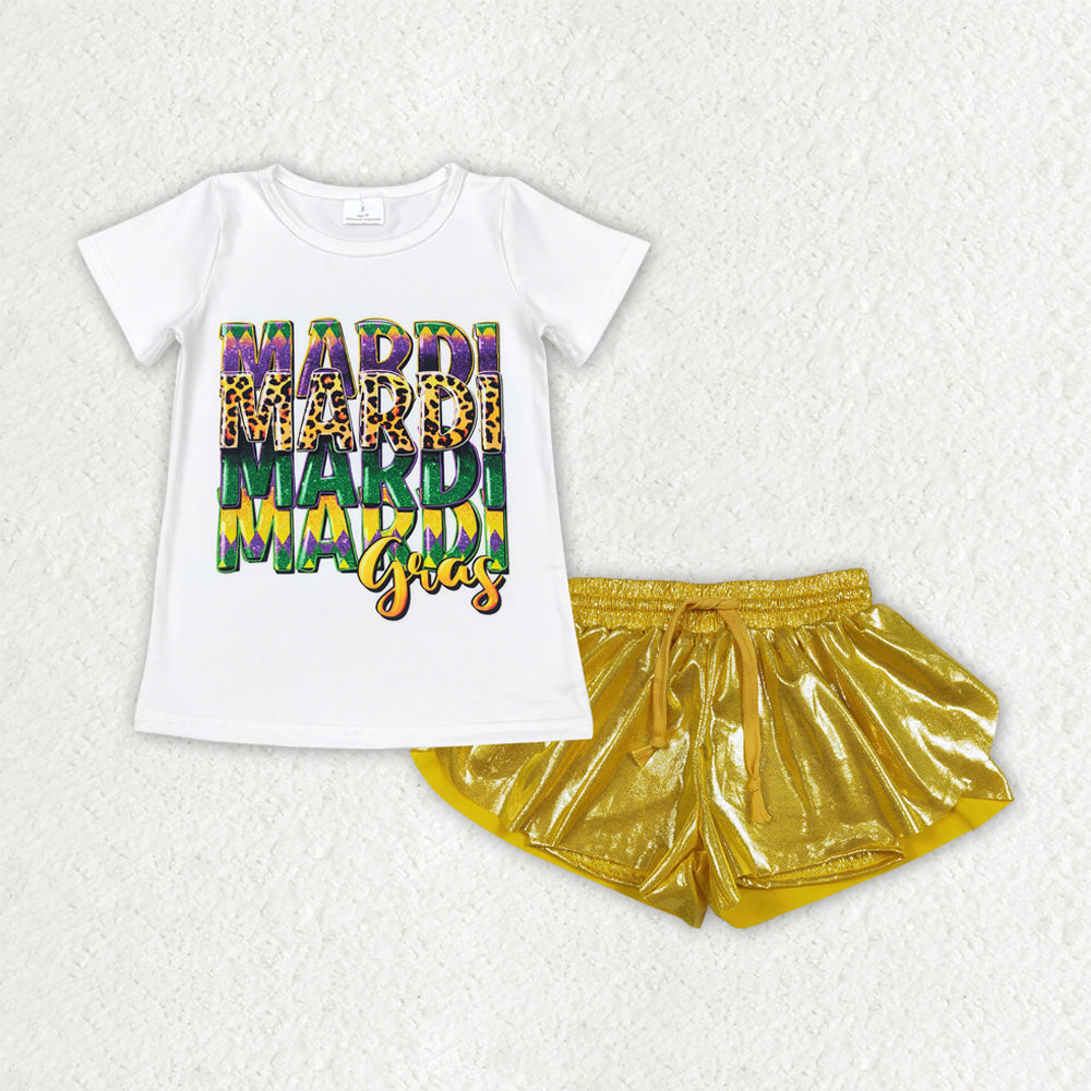 Mardi Gras Tee with Gold Shorts Outfit