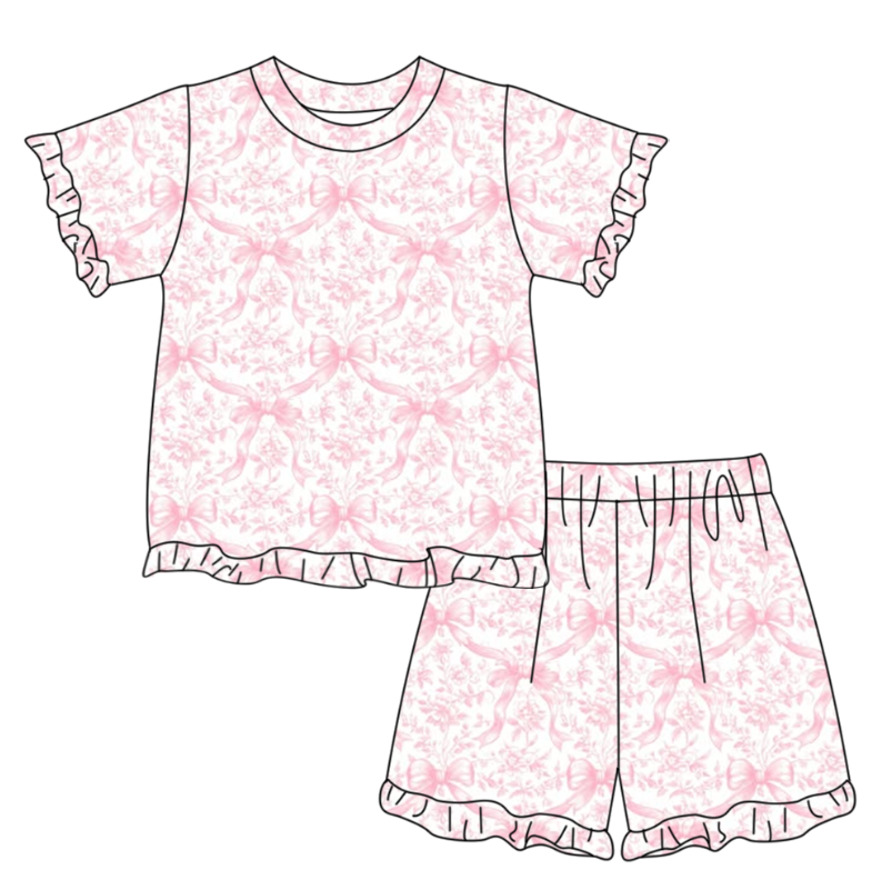 Pre order pink coquette bow ruffle shorts set