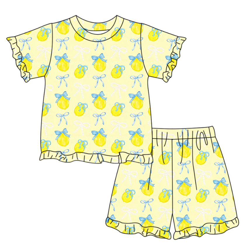 Pre order coquette lemon ruffle shorts set