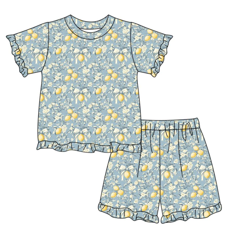 Pre order coquette lemon ruffle shorts set