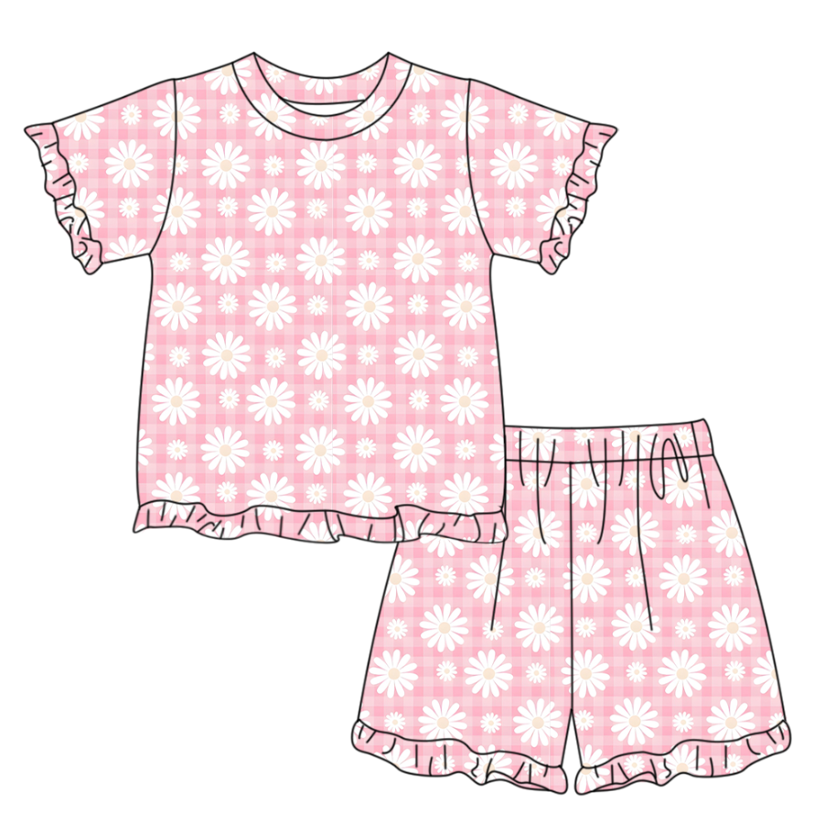 Pre order daisy flower ruffle shorts set