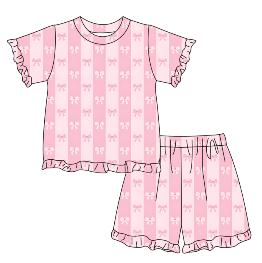 Pre order pink bow ruffle shorts set