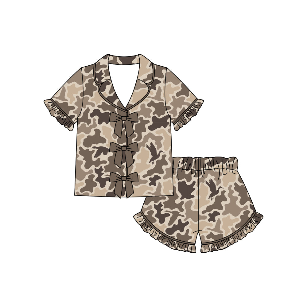 Pre order ruffle camo bow shorts pajama set