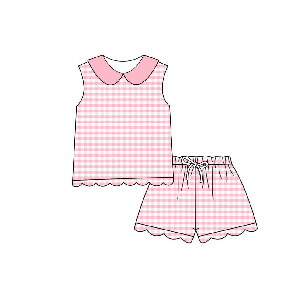Pre order sleeveless pink gingham collared shorts set