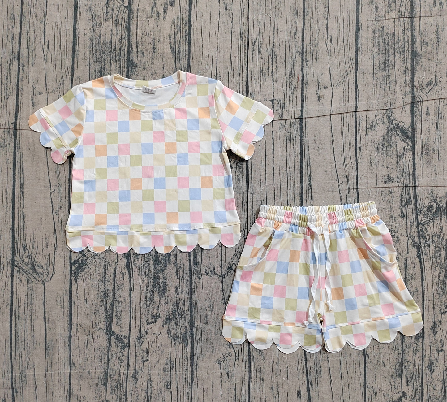 Pre order colorful checkered scallop shorts set