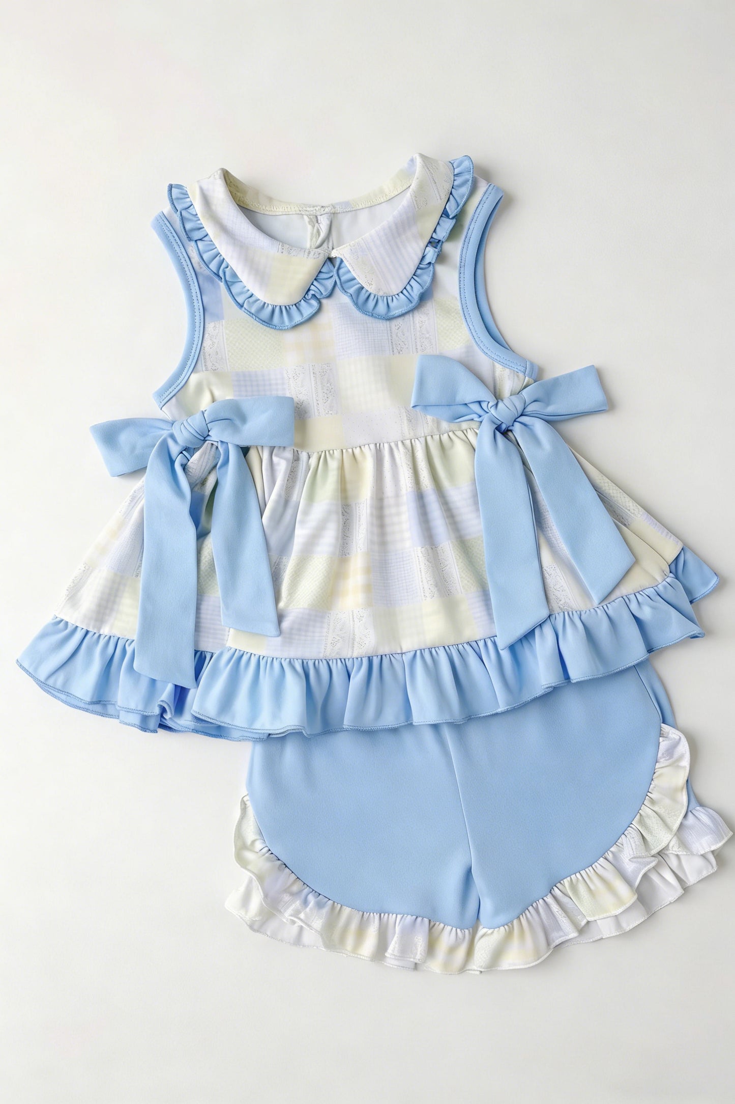 Pre order stripes gingham patchwork shorts set girl