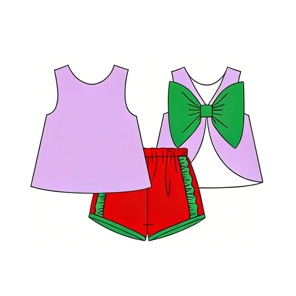 Pre order sleeveless backless bow shorts set