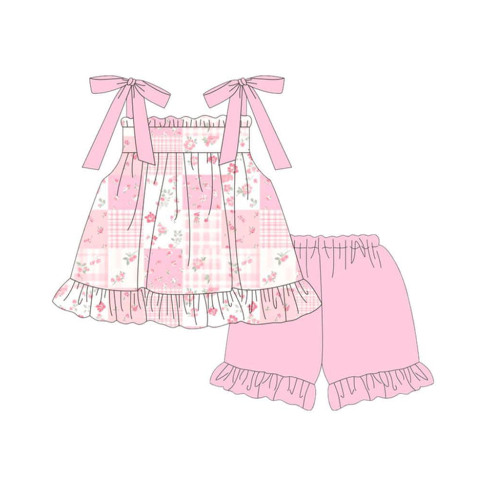 Pre order pink flower patchwork girl shorts set