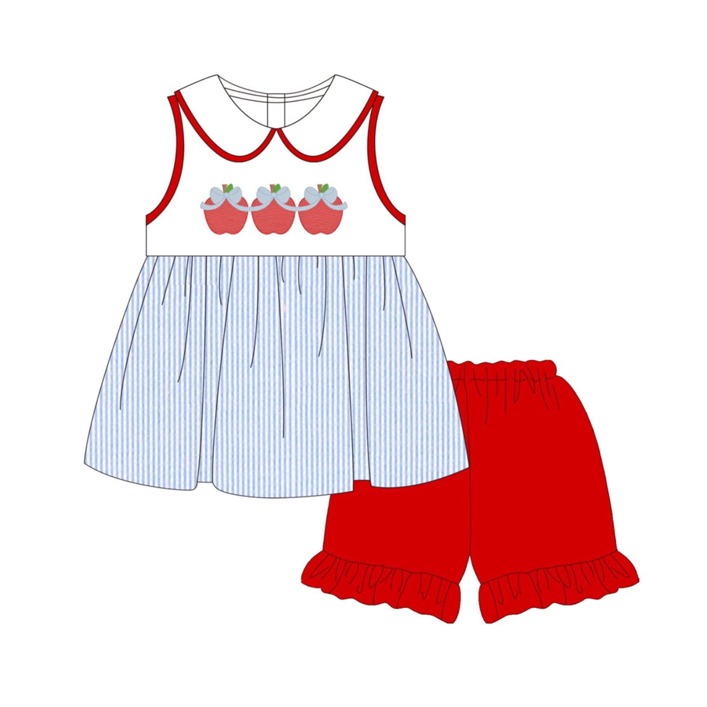 Pre order back to school apple girl shorts set