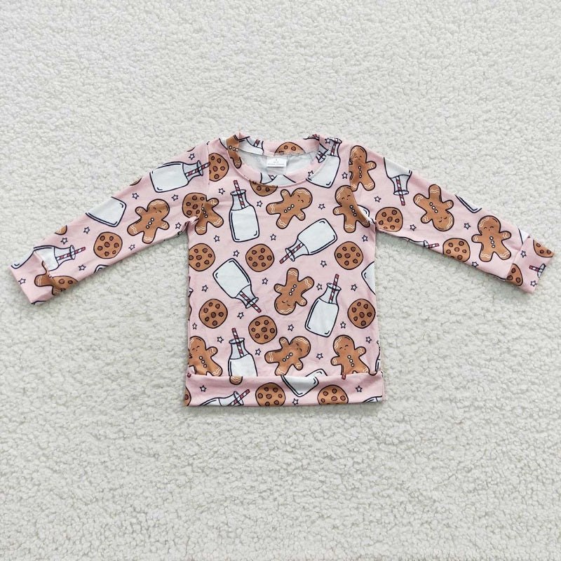 GT0220 Gingerbread Man Milk Cookie Pink Long Sleeve Top