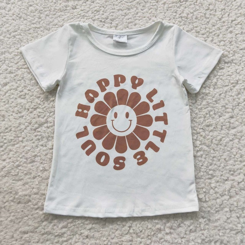 GT0222 happy little soul smiling flower white short-sleeved top