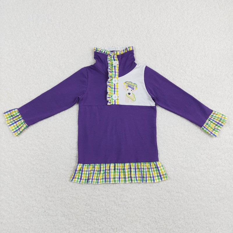 GT0412 Carnival puppy plaid Purple zipper long sleeve top