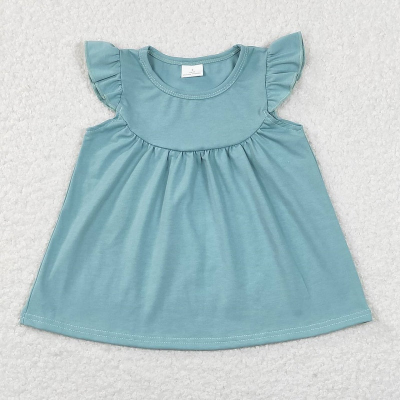 GT0460 Solid blue green flying sleeve top