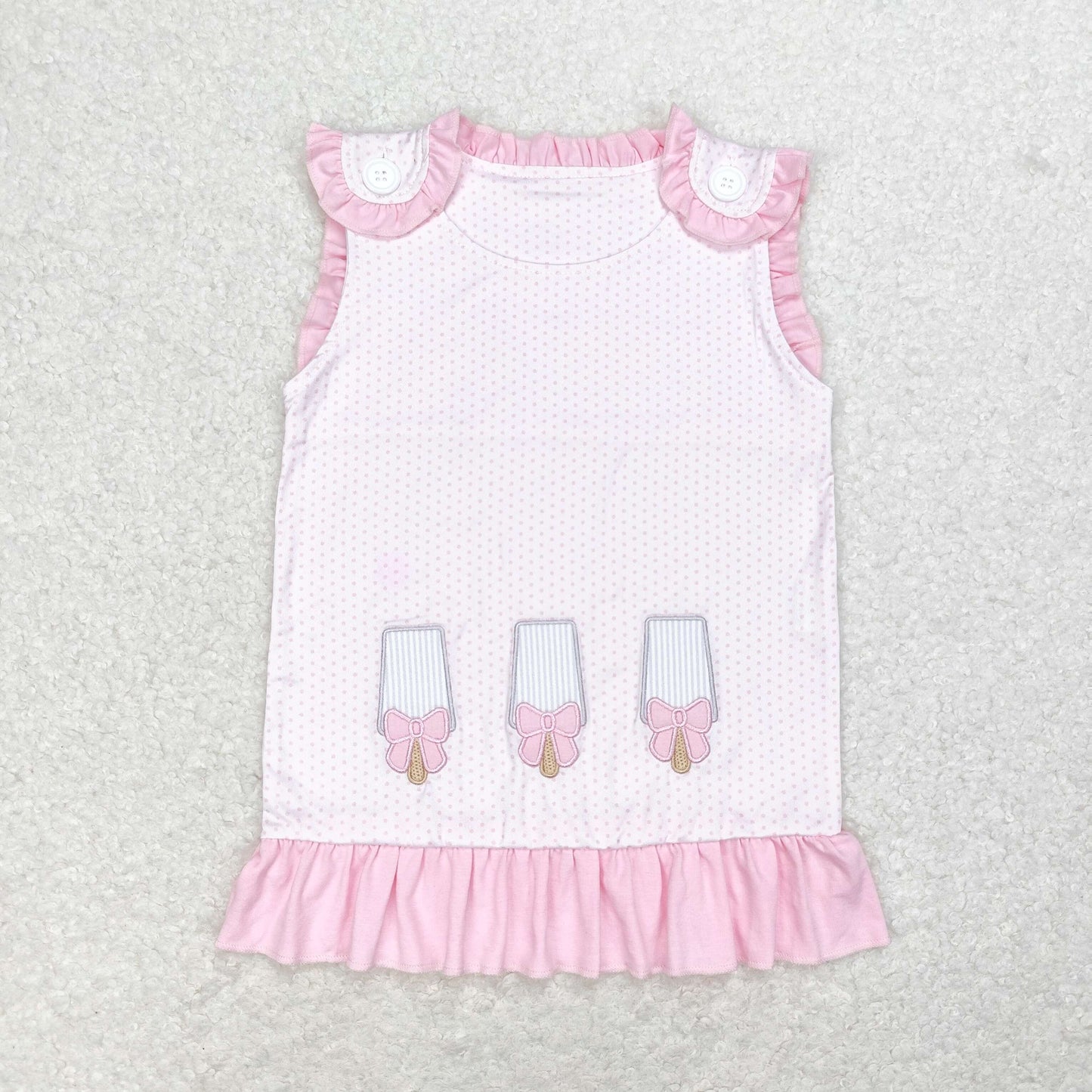 GT0534 Bow ice cream pink polka dot sleeveless top