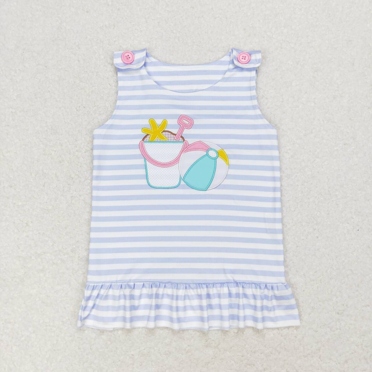 GSSO1442 Beach Ball Starfish Bucket Blue White Stripes Sleeveless set