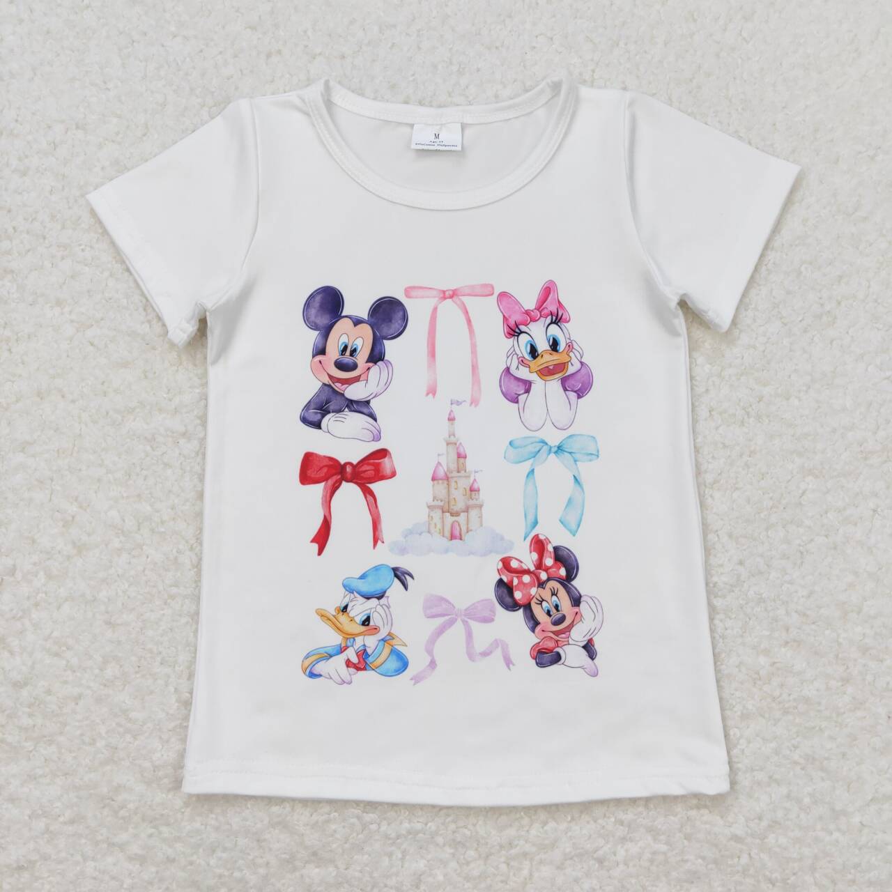 GT0570 Cartoon Bow white short sleeve top